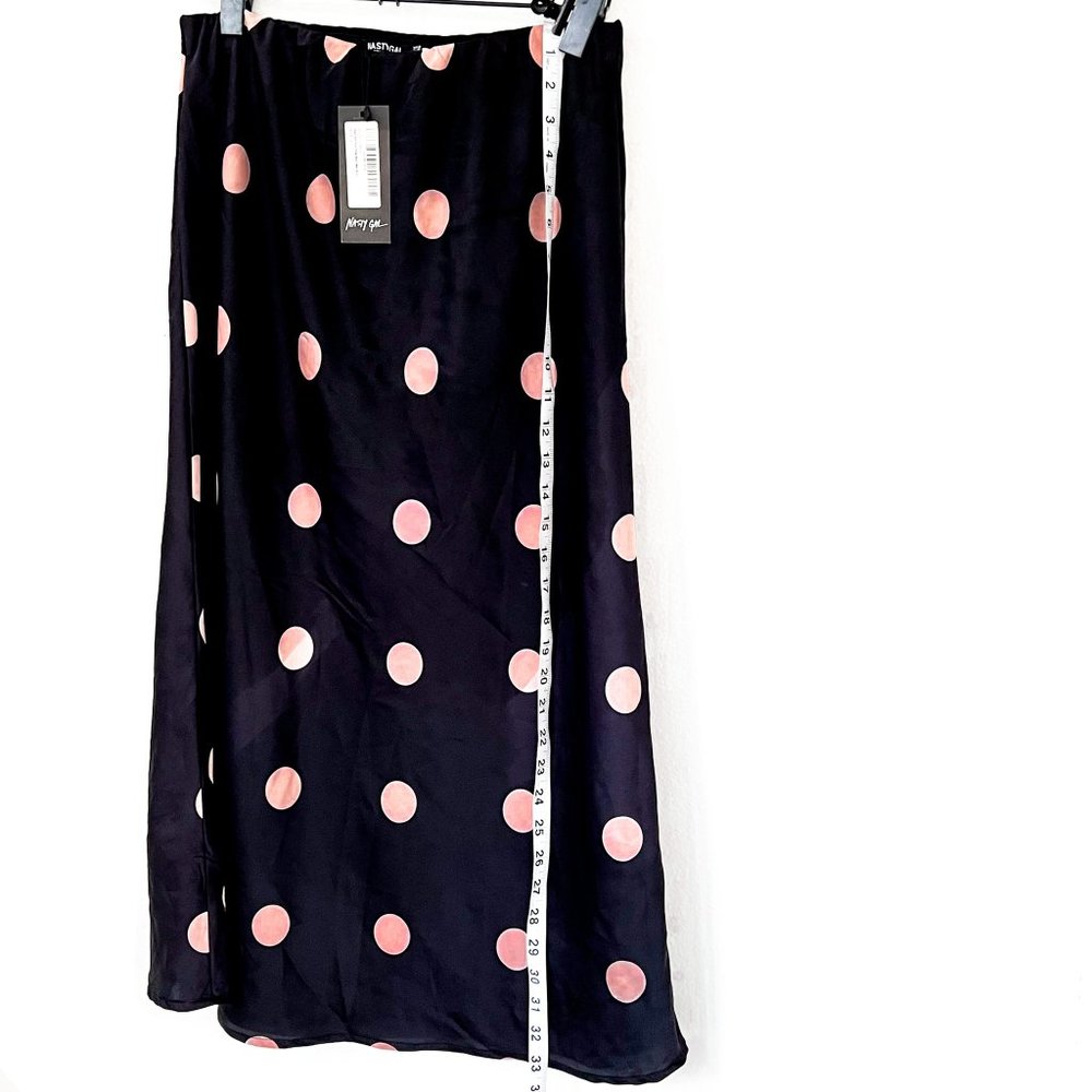 NWT nasty gal silky black polka dot midi skirt - Picture 3 of 4